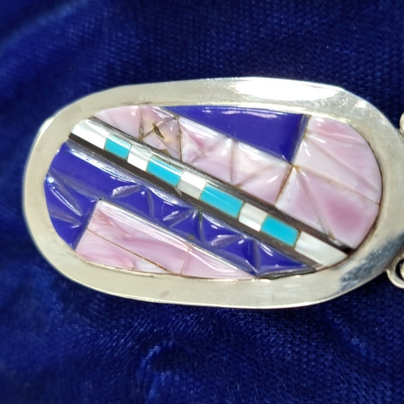 Vintage Native American Multi Stone On Sterling Silver Dangle Earrings Post - Picture 8 of 16